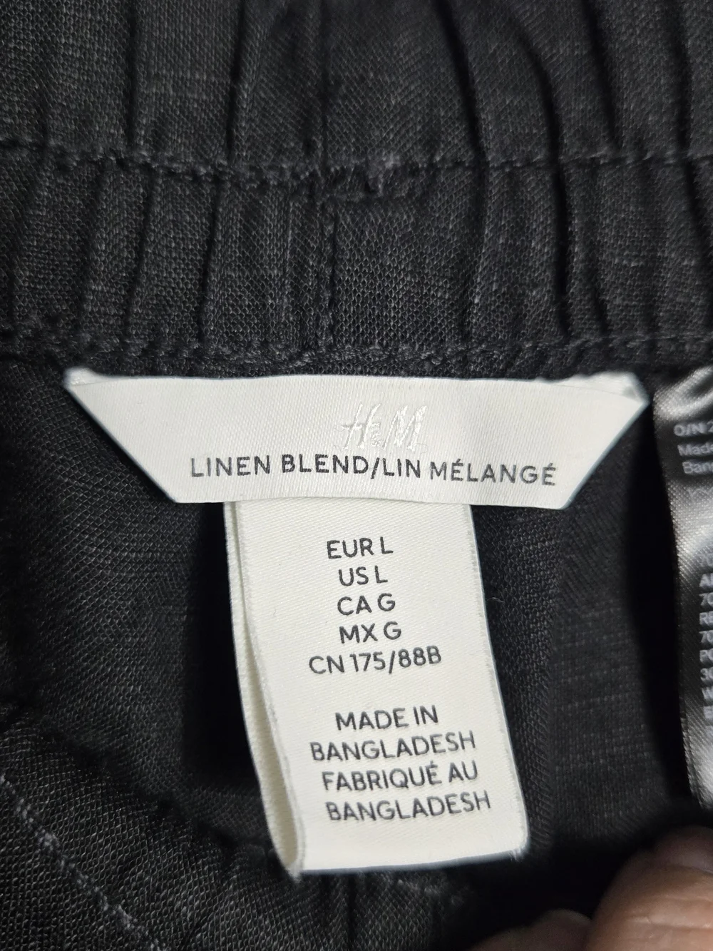 H&M Black Linen Blend Drawstring Elastic Waist Wide Leg Pants Trousers Large